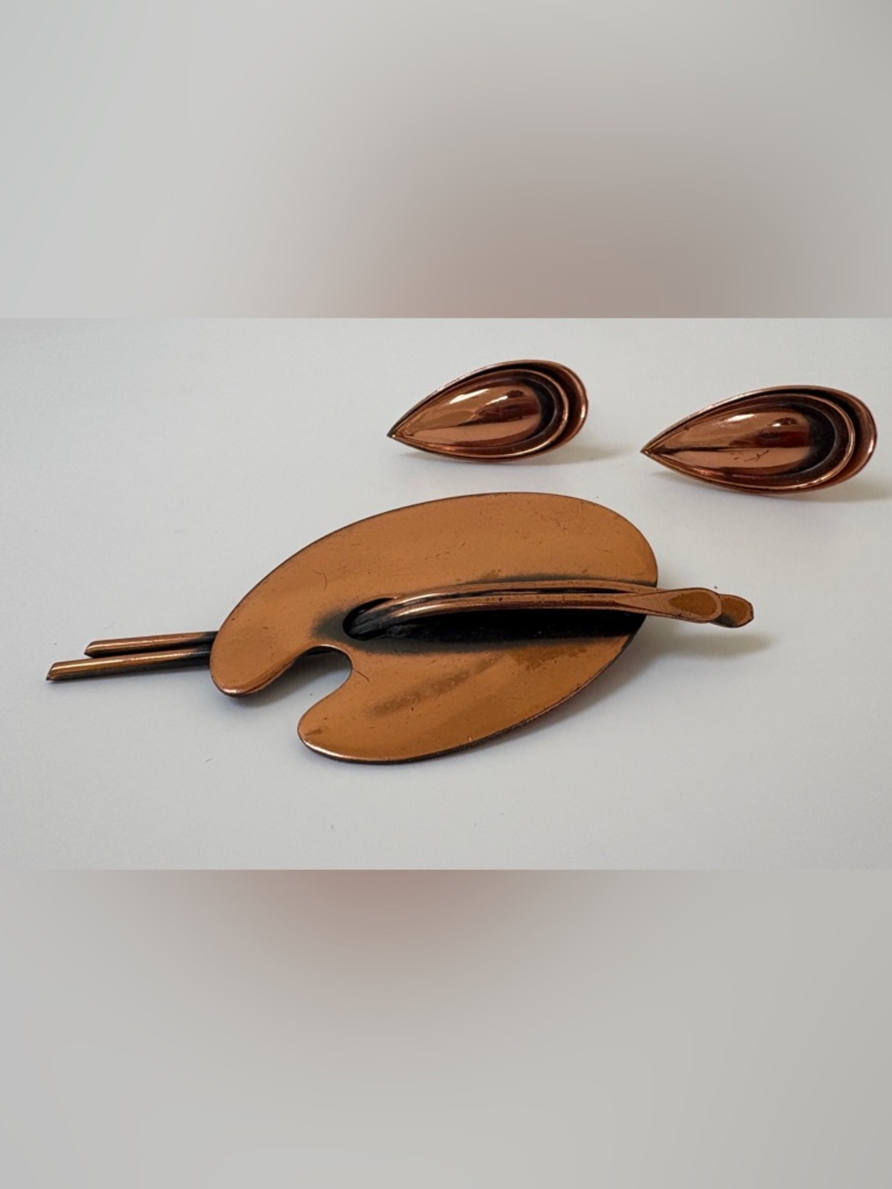 Copper tone palette Brooch and Earrings Set